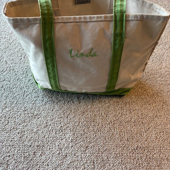 L.L. Bean Boat & Tote Medium Long Handle Spring Floral Green Canvas Bag Classic - Picture 7 of 12
